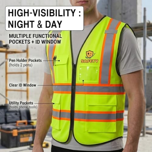 High Visibility Reflective Safety Vest Customize Logo Hi Vis Protective Workwear Outdoor Work Vest (XL, Webbing Blue) - Image 3
