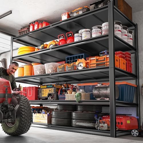 REIBII 78" H Storage Shelves, Garage Shelving Heavy Duty Load 3000LBS, Adjustable Garage Shelving, 5 Tier Metal Shelves Unit for Storage Rack, Basement, 55" W x 26" D x 78" H, Black, 3 Pack - Image 2