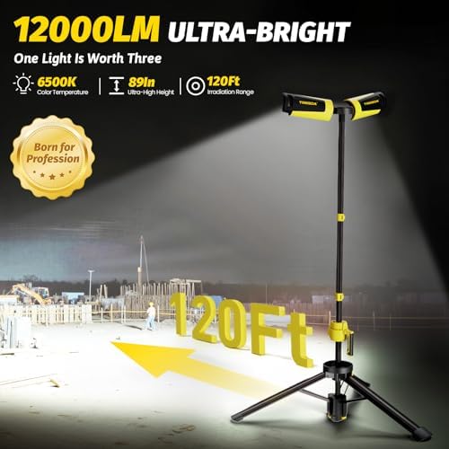 Tresda 12000LM Rechargeable LED Work Light with Telescoping Tripod Stand - Image 3