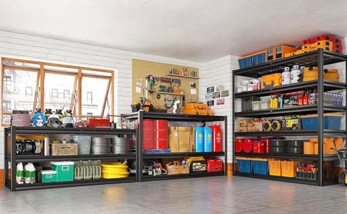 REIBII 3500LBS Garage Shelving, Adjustable Storage Shelves Heavy Duty, 6 Tier Heavy Duty Shelving, Metal Shelving Unit for Warehouse, Basement, Industrial, 55" W x 26" D x 84" H, Black, 2 Pack - Image 5