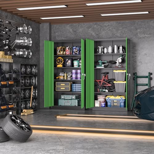 Greenvelly Metal Garage Storage Cabinet, 72" Black Green Tool Steel Locking Cabinet with Doors and 4 Shelves, Tall Cabinets for Garage Storage Systems Lockable File Cabinet for Home Office,Garage - Image 2
