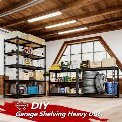 72" H Garage Shelves,Garage Storage Shelves Heavy Duty,2400LBS Heavy Duty Garage Shelving,Adjustable 5 Tier Shelving for Garage Storage,Warehouse,16"x35.5"x72" - Image 5