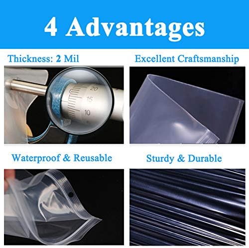 3" x 8" Long Plastic Bags with Hang Hole, 100 PCS, Clear Zipper Bag - Image 4