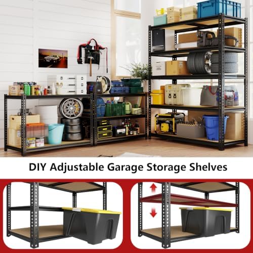 Storage Shelves Unit,40" W 5-Tier Garage Shelving Heavy Duty Metal Adjustable Garage Shelves,Stable Shelves Organizer for Pantry, Kitchen and Basement,40" W x 20" D x 72" H,Black - Image 5