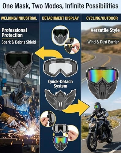 2026 Upgraded Detachable Full Face Goggle Mask, Anti-Fog Grass Cutting Goggles for Welding, Riding, Windproof Paintball Mask - Image 2