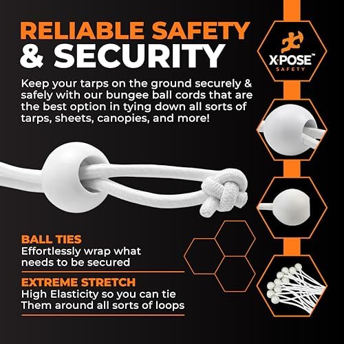 Xpose Safety Bungee Ball Cords 9" 100 Pack Heavy Duty White Stretch Rope with Ball Ties for Canopies, Tarps, Walls, Cable Organization - Image 4