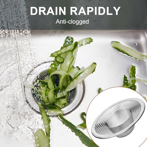 2pcs Heavy Duty Stainless Steel Slop Basket Filter Trap, 2.75" Top / 1" Mesh Metal Sink Strainer Shower Drain Hair Catcher for Kitchen Bathroom Bathtub Wash Basin Floor Balcony Drain Hole, Utility - Image 5