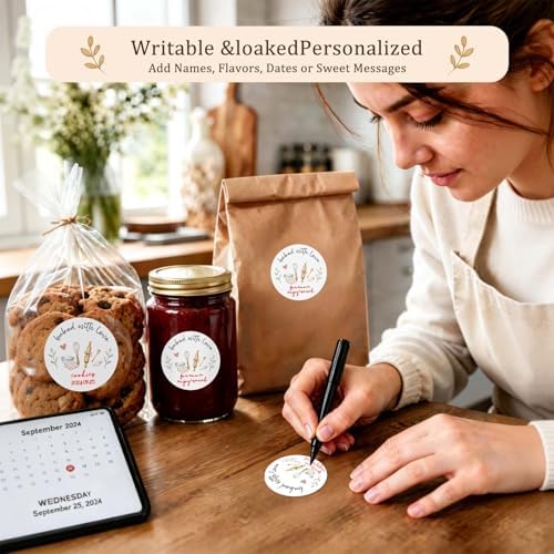 120 x Baked with Love Write On Bakery Stickers for Cookie Bags, Sourdough Bread, Jam Jars & Homemade Gifts, Writable Baking Labels for Home Bakers, Farmers Market & Small Business Packaging 2'' - Image 3