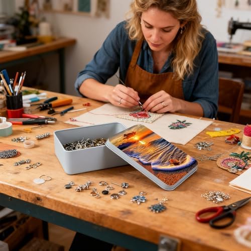 Large Metal Tins Box-7.1” x4.7”x2“ Rectangular Empty Storage Box With Lid Decorative Organizer Storage Tin Case For Office/Cookie/Candy/Jewelry/Photo/Letter-Seaside Sunset - Image 6