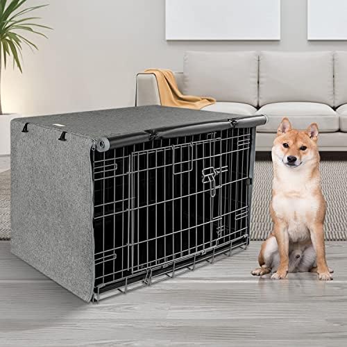 Seiyierr Dog Crate Cover - Kennel Cover Fit for 42 Inch Dog Crate, Double Door Polyester for Wire Puppy Cage Indoor Outdoor Protection,Grey - Image 6