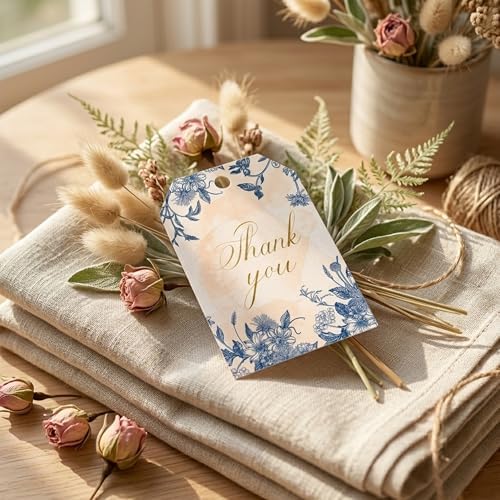 Vintage Blue Thank You Gift Tags with String 48pcs for Favors and Gift Bags - Image 7