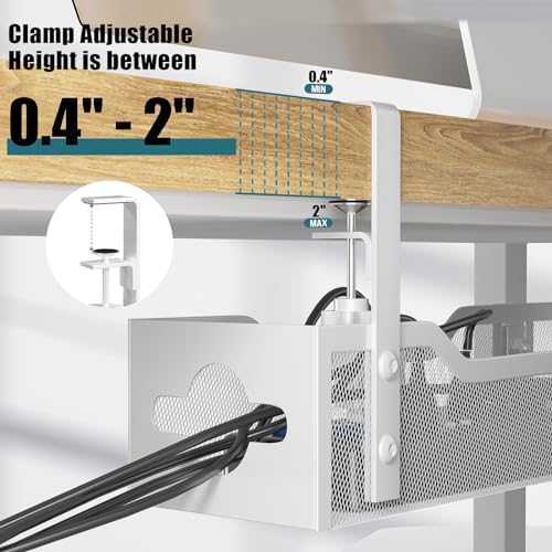Under Desk Cable Management Tray White, Litwaro Cable Management Under Desk No Drill, 25'' Cable Tray with Clamp for Wire Management, Cord Organizer for Office, Home - No Damage to Table - Image 2
