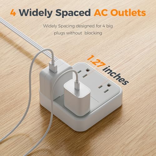 TESSAN Flat Extension Cord 5Ft, Flat Plug Power Strip, Grey - Image 2