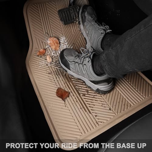 CAR PASS Universal Car Floor Mats & Cargo Liner Full Set, Waterproof Anti-Slip Rubber Trim to Fit Trunk Mats All Weather Protection Fit Car SUV Sedan Coupe Vehicle Automotive 5 Pieces, S-M Size Beige - Image 3