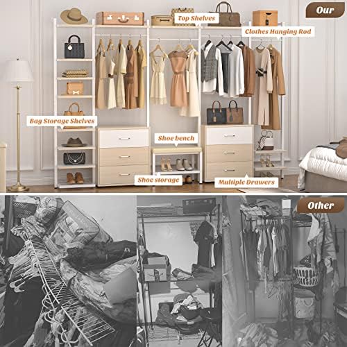Aheaplus Closet System with 6 Drawers, 8FT Wood & Metal Closet Organizer - Image 5
