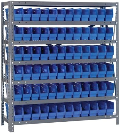 Quantum Storage Systems 1239-100BL Steel Shelving Unit with 4" Shelf Bins, 12" D x 36" W x 39" H, Blue by QuantumStorageSystems