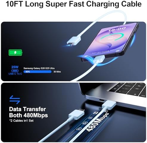 Super Fast Charger Type C, 25W USB C Wall Charger Fast Charging 10FT Cable - Image 5