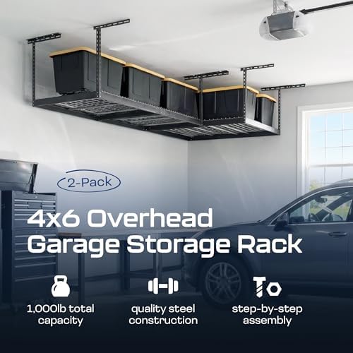 MonsterRax 2-Pack 4x6 Overhead Garage Storage Rack, Gray, 12"-21" Height - Image 2