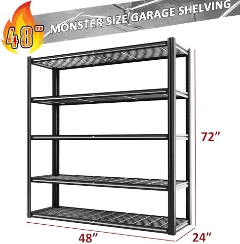 48" W Metal Garage Shelving 5 Tier Storage Shelves Heavy Duty 3030LBS - Image 3