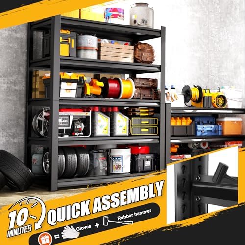 Set of 4 Garage Shelving 5-Tier Heavy Duty Storage Shelves, Adjustable Metal Shelving Unit, Utility Garage Organizer Shelf for Basement, Pantry, Warehouse, Supermarket, 45.7" Wx19.7 Dx71.2 H - Image 5