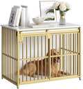 HOOBRO Dog Crate Furniture, 36.6" Heavy Duty Dog Kennel with Sliding Barn Door, Wooden Dog Cage Indoor, Decorative Side End Table for Small/Medium Dogs, White and Gold GD162GW03G1 by HOOBRO
