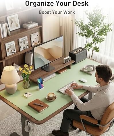 Aothia Faux Leather Desk Mat - Large Mouse Pad, Non-Slip PU Leather Blotter, Waterproof Writing Surface for Office and Home (Foam Green, 40" x 24") - Image 3