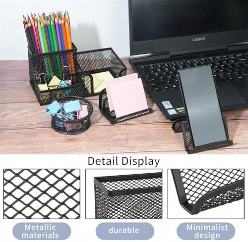 6 Pack Mesh Metal Desk Organizer Office Stationery Storage Set - Image 3