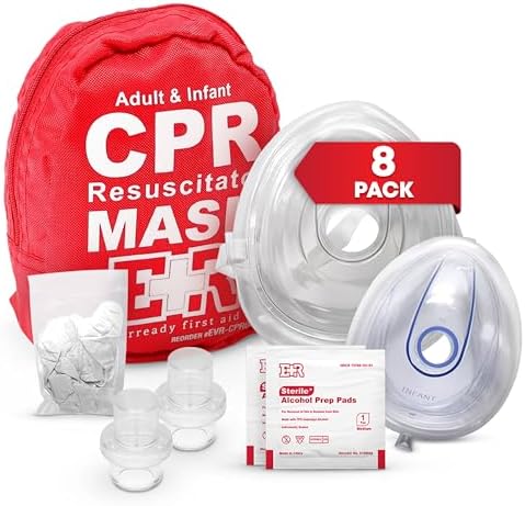 Adult and Infant CPR Mask Combo Kit – 8-Pack – 16 Valves, 8 Gloves, 16 Alcohol Pads – Emergency Resuscitation Kit for First Responders by EverReadyFirstAid
