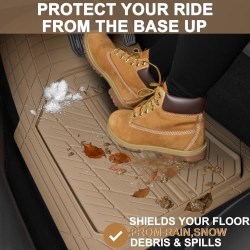 CAR PASS Floor Mats for Cars M-L Size, Heavy Duty Rubber Floor Mats with Trunk Cargo Liner, Universal Trim-to Fit Automotive Floor mats for Truck Van SUV Waterproof All Weather Car Mats All Beige - Image 5