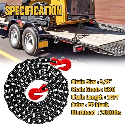 G80 Binder Chain 3/8" x 16ft - Heavy-Duty Transport Safety Chain with Clevis Grab Hooks, 7100 lbs Safe Working Load for Towing, Tie Down, Binding & Truck Logistics - Image 5
