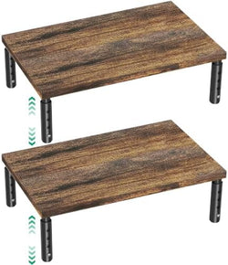 OPNICE Adjustable Monitor Stand Riser for Desk, Wood Computer & Laptop Stand, Desk Organizers and Accessories, Office Desk Accessories & Workspace Organizer for Home Office Supplies, Brown 2-Pack by OPNICE
