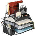 DESIGNA Stackable Mesh Desk Organizer with 3 Sliding Letter Tray Drawers, 4 File Holders Sorter Section, 2 Side Compartments, Pencil Holder Non-slip All In One Desktop Organizers Office Storage, Black by DESIGNA