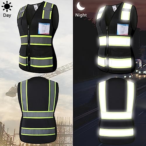 Hi Vis Reflective Safety Work Vest for Women,KZW,Black,M - Image 3
