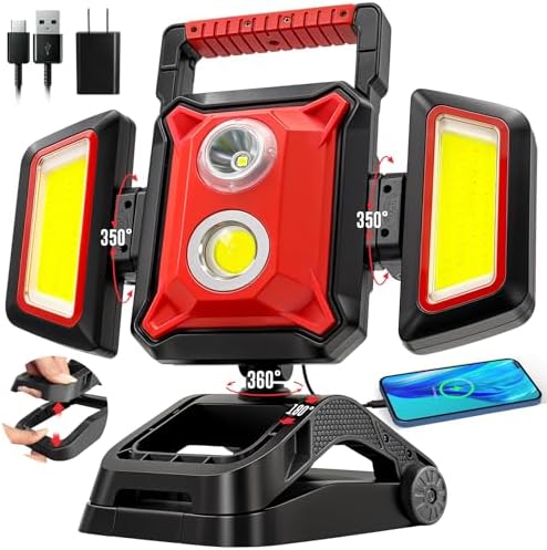 SYLSTAR 40W Rechargeable Work Light, 4000LM Magnetic Work Light, Foldable&360° Rotatable Led WorkLight with Big Clamp, 5 Light Modes, Waterproof Job Site Lighting for Garage Workshop Car Repairing by SYLSTAR