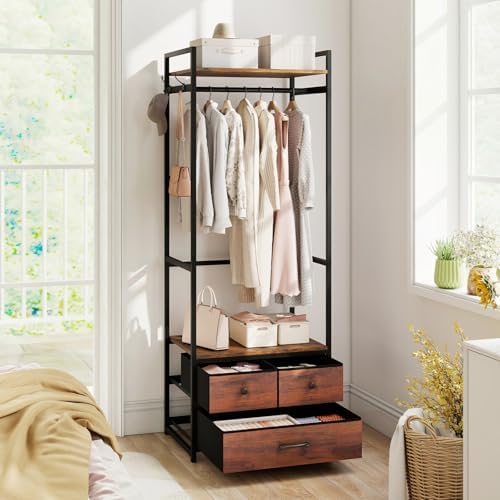 GIANTEX Clothes Rack with Drawers, Heavy Duty Clothing Garment Rack with Side Hooks and Metal Frame, Industrial Freestanding Clothes Storage Organizer for Entryway, Living Room, Bedroom - Image 4