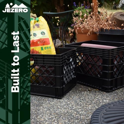 JEZERO 20 Quart 3-Pack Heavy Duty Plastic Crate | Stackable Multi-Purpose Storage Bin for Garage, Home, Office, Groceries, Outdoor, Camping & Kayaking | Black Utility Tote, 17" x 13" x 11" - Image 6