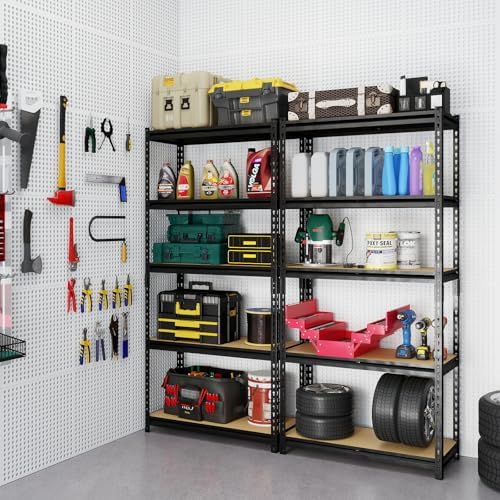 Storage Shelving Unit, 5 Tier Garage ShelvesHeavy Duty, Adjustable Metal Shelving Unit,2400LBS Black forPantry, Basement, Warehouse, Kitchen, Pantry and Closet,72" H - Image 2
