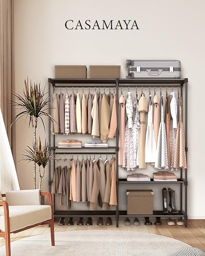 CASAMAYA Clothes Rack, Portable Closet, 54.3 Inch Large Capacity Wardrobe Closet, Clothes Storage Organizer with Shelves and 3 Hanging Rods, Easy to Assembly, Black PCT022B01 - Image 2