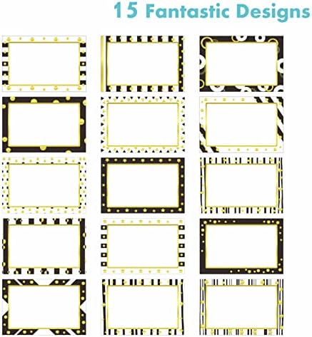 405 PCS Gold Metallic Name Tag, Blank Name Labels in 15 Designs with Permanent Adhesive Writable White Name Tag Stickers for School Office Home (Each Measures 3" x 2") - Image 3