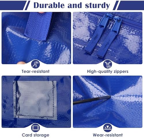 6 Pack Moving Bags with Full-Open Side Zipper, Extra Large 93L Heavy Duty Waterproof Foldable Storage Totes for College Dorm, Moving & Home Organization,Blue - Image 5