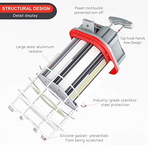 150W LED Temporary Work Light 22500LM 360° Lighting ETL Listed 10' Cable with 120V Plug Portable Hanging Construction Work Lights with ON/Off Switch for Job Site Warehouse Garage Shop Area Lighting - Image 3