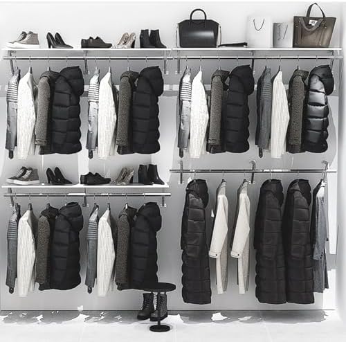 Wall Mounted Clothes Rack with Top Shelf, Heavy Duty Stainless Steel Industrial Clothing Rack ，Metal Shelf Multi-Purpose Hanging Rod，Space-Saving Closet Storage for Bedroom Laundry Room - Image 4