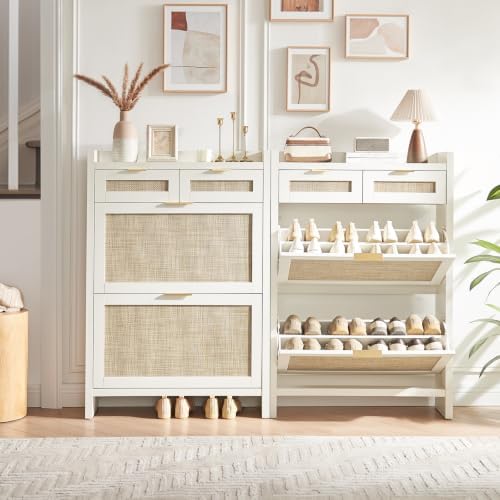 HOKYHOKY Rattan Shoe Storage Cabinet with 2 Drawers & 2 Flip Drawers - Image 6