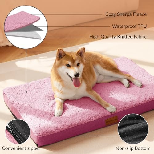 Patas Lague Orthopedic Large Dog Bed Washable Pet Sofa Mat 48''X30'' Pink - Image 3
