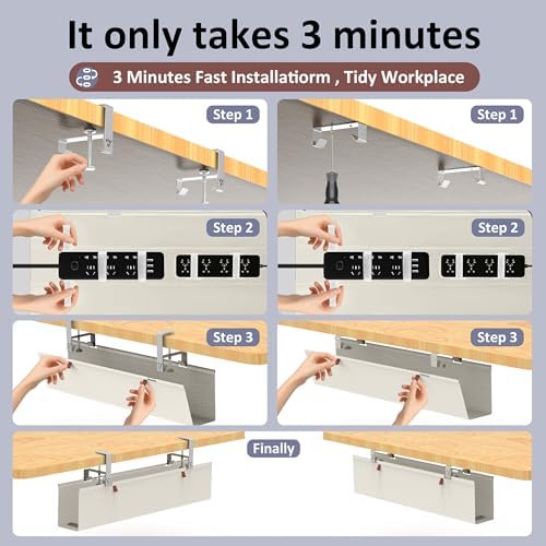 36" Under Desk Cable Management Tray for Home Office, No Drill Cord Organizer for Glass & Wood Table, Anti-Sag Oxford Fabric Wire Management Hider, Fits Surge Protector (Beige, 35.8") - Image 4