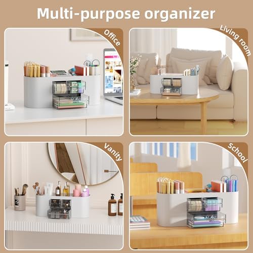 Marbrasse Desk Organizer Pen Holder for Desk with 3 Drawers, Multi-Functional Pencil Holder, Desk Organizers and Accessories with 7 Compartments for Home, School, Classroom(Grey) - Image 5