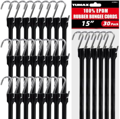 30PCS EPDM Bungee Cords S Hooks 15in Heavy Duty Tarp Straps by TUMAX