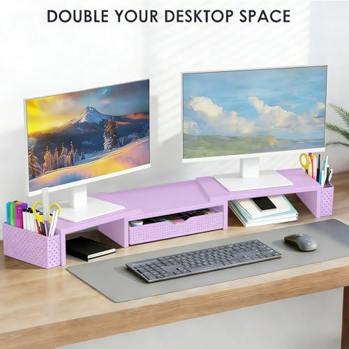 Spacrea Dual Monitor Stand Riser with Drawer and 2 Pen Holders - Image 4
