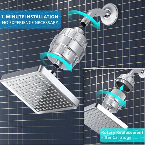 Voolan Filtered Shower Head - 20 Stage Luxury Rain Shower Filter For Hard Water for Remove Chlorine and Harmful Substances - 6" Square High Pressure Rainfall Showerhead (Chrome) - Image 6
