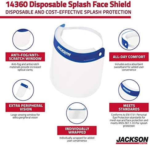 Jackson Safety Disposable Face Shield Mask, 14360 - Pack of 25 - Disposable for Medical Protection, Healthcare Workers, Full Coverage for Men, Women, 8.66”x 12.5”, Splash and Fog Resistant Window - Image 5